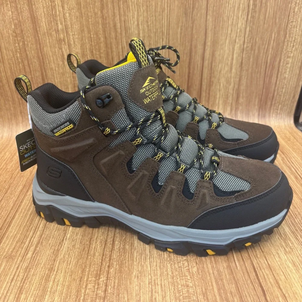 Skechers‎ Rickter-Branson Hiking Boots Mens 9 Khaki Waterproof Relaxed Fit NEW